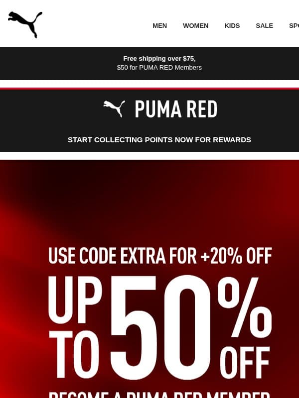 Up to 50% Off (+20% With Code EXTRA) email from Puma