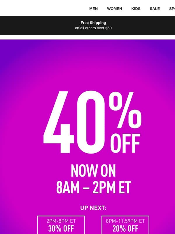 Go, Go, Go! 40% Off Right Now email from Puma