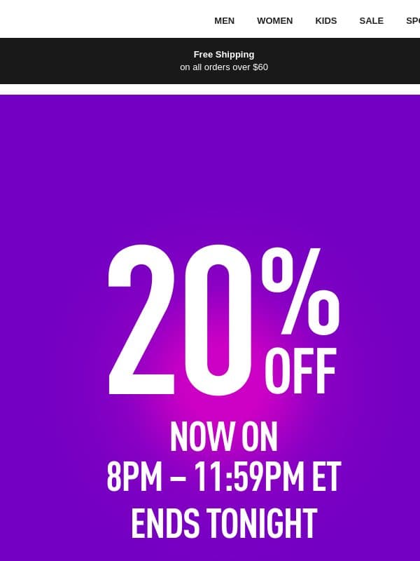 20% Off: Can You Beat the Clock? email from Puma