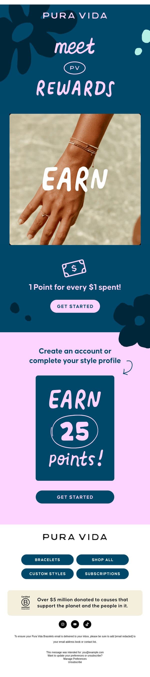 Meet PV Rewards ✨ email from Pura Vida Bracelets screenshot