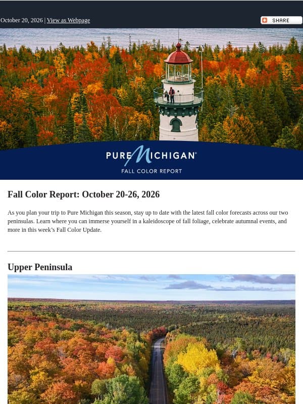 Fall Color Report: October 20-26, 2026 email from Pure Michigan