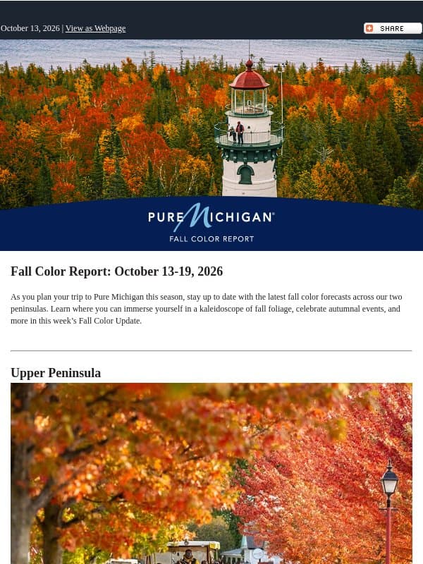 Fall Color Report: October 13-19, 2026 email from Pure Michigan