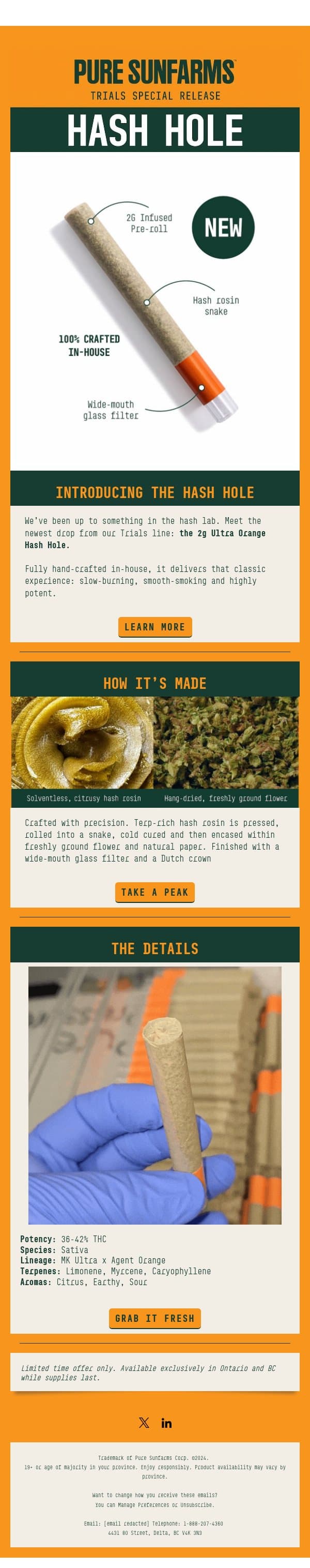 Trials Latest: The Hash Hole email from Pure Sunfarms screenshot