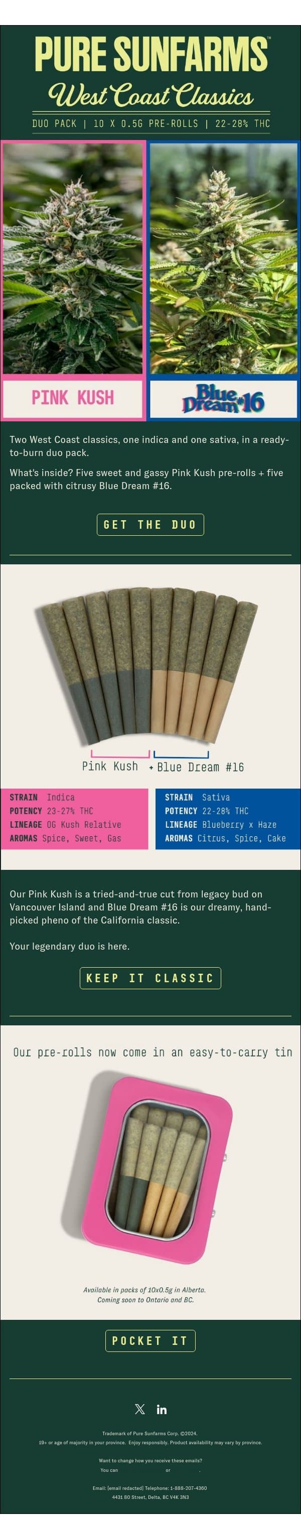 NEW West Coast Classics Duo email from Pure Sunfarms screenshot