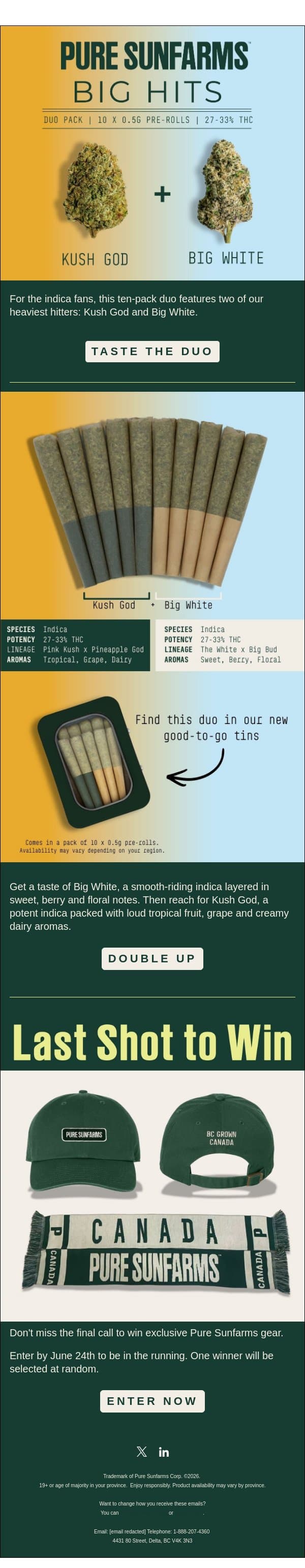 Kick off with Big Hits email from Pure Sunfarms screenshot