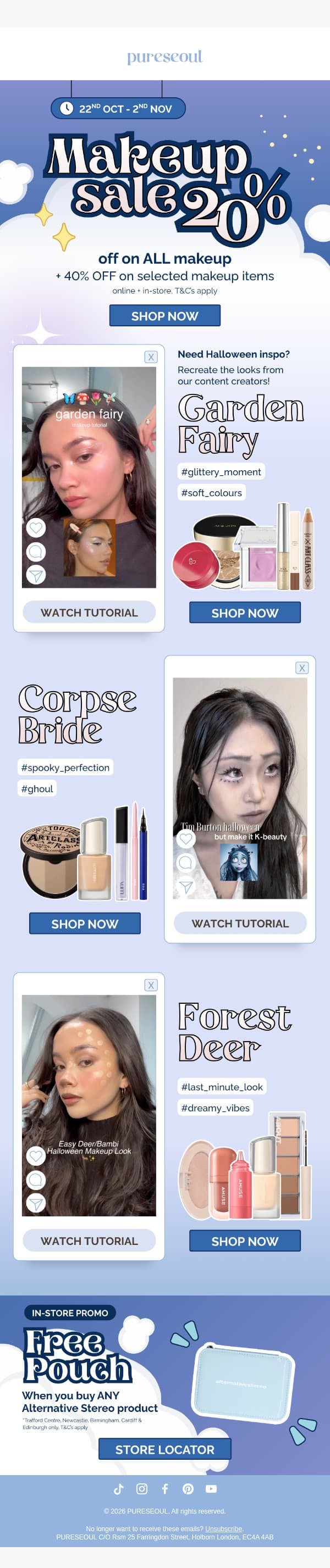20% OFF Makeup 🔮 ENDS SOON email from Pureseoul screenshot