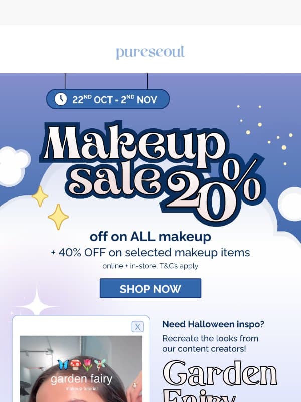 20% OFF Makeup 🔮 ENDS SOON email from Pureseoul
