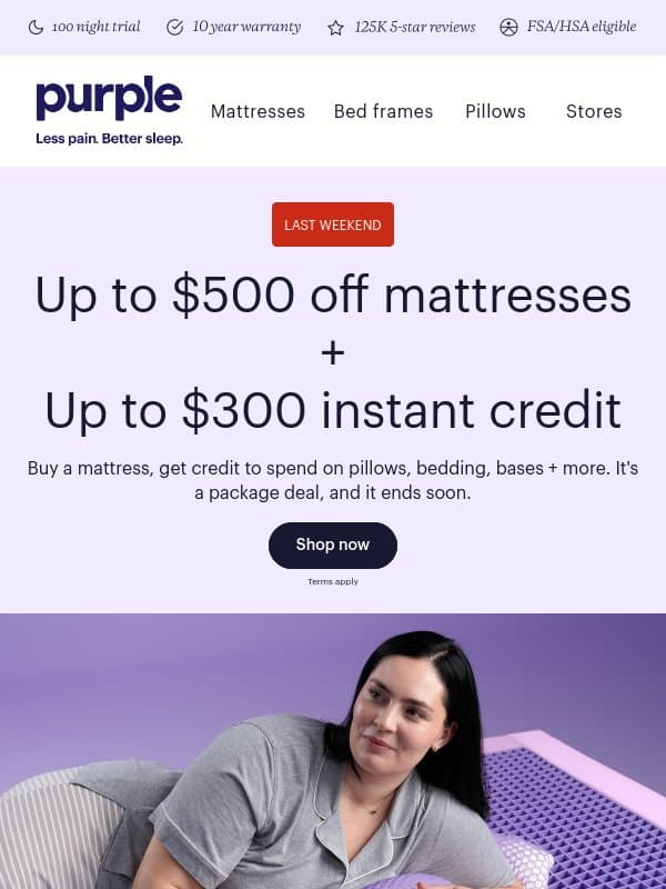 FINAL WEEKEND TO SAVE email from Purple