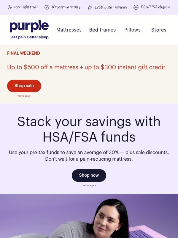 Save 30% on average with FSA/HSA email from Purple