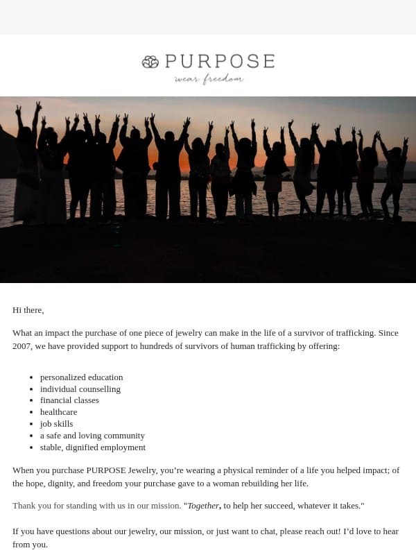 Don't forget to use your 10% off! email from Purpose Jewelry