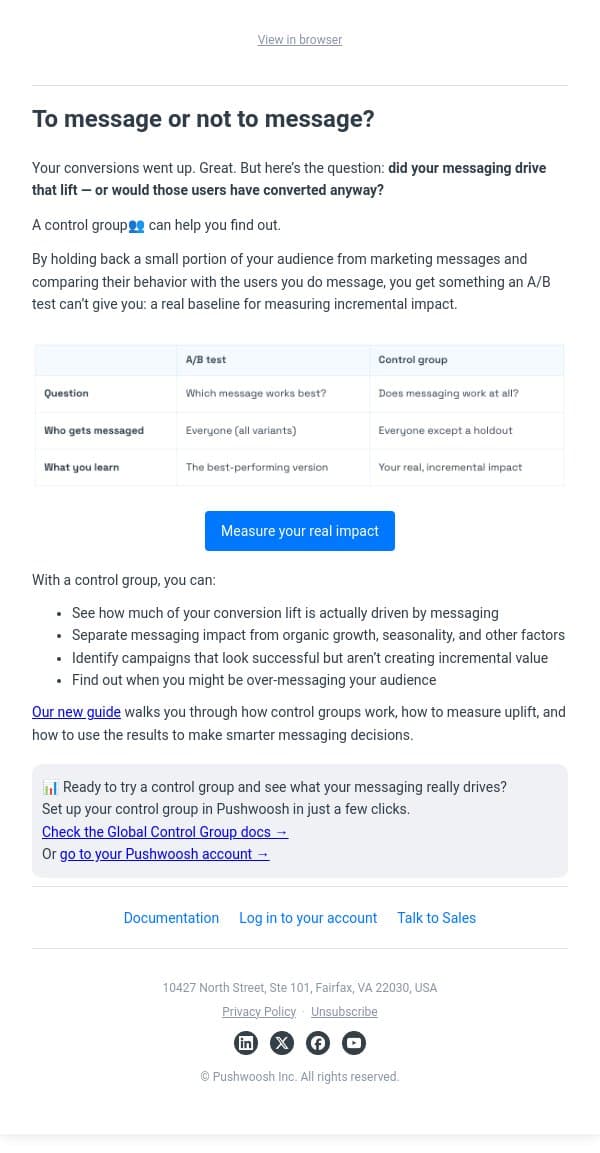 Is your messaging really driving conversions? email from Pushwoosh screenshot