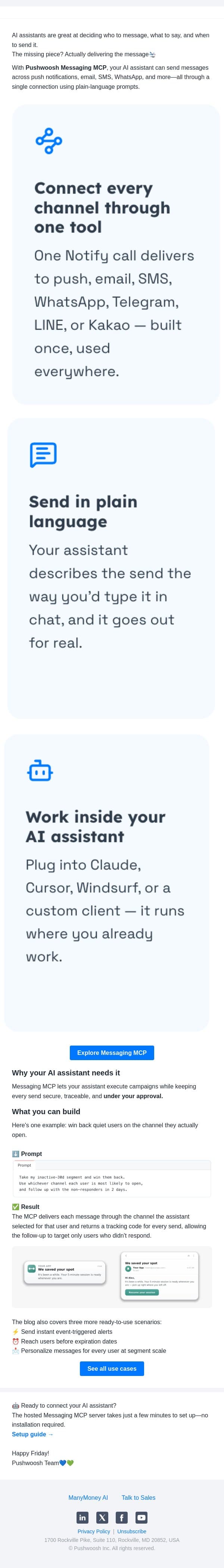 Your AI assistant🤖 needs it email from Pushwoosh screenshot