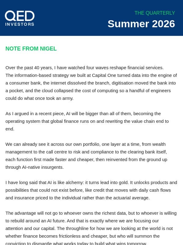 AI is the biggest transformation of my lifetime email from QED Investors