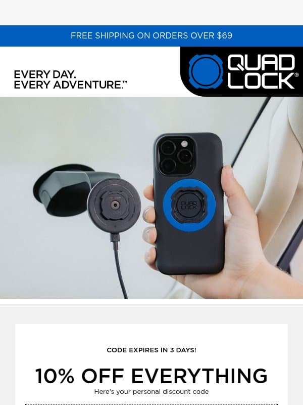 Quad Lock Discount Code email from Quad Lock