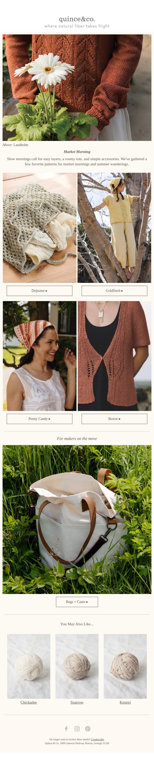 Patterns for Market Mornings π email from Quince & Co screenshot