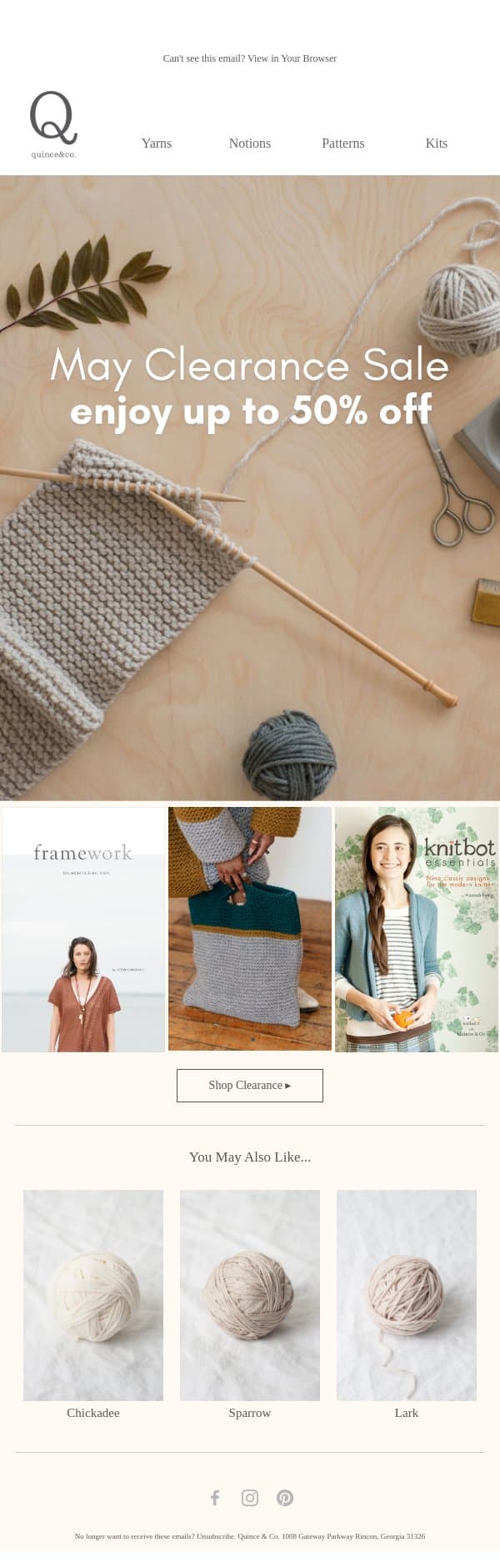 May Clearance Sale, Enjoy Up To 50% Off! email from Quince & Co screenshot