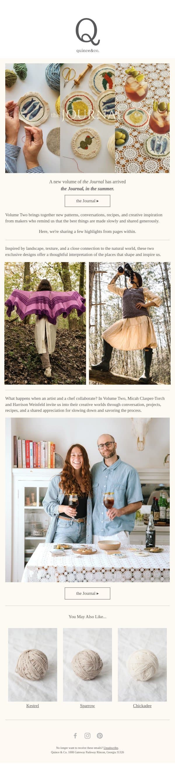 A glimpse inside the Journal email from Quince & Co screenshot