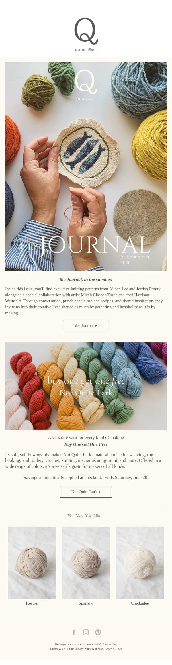 Introducing the Journal, in the summer. email from Quince & Co screenshot