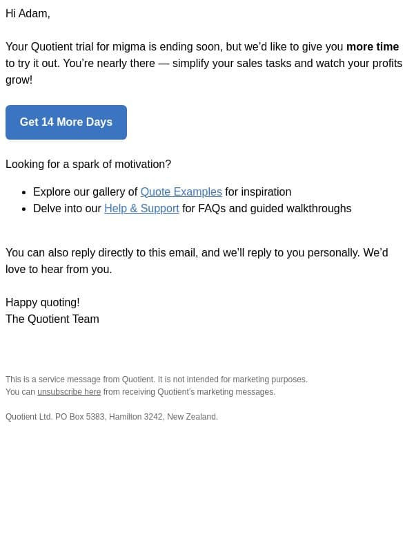 You’ve been busy, so here’s another 14 days email from Quotient