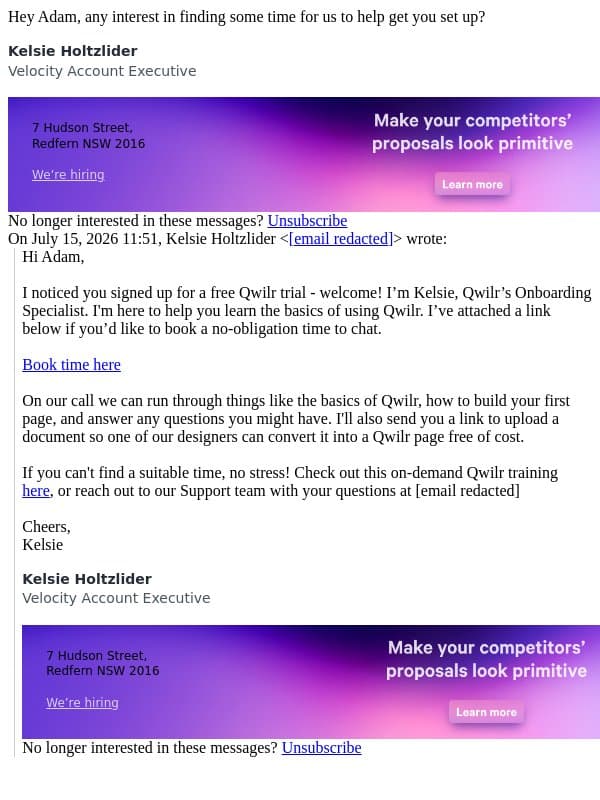 Re: Qwilr Trial Onboarding email from Qwilr