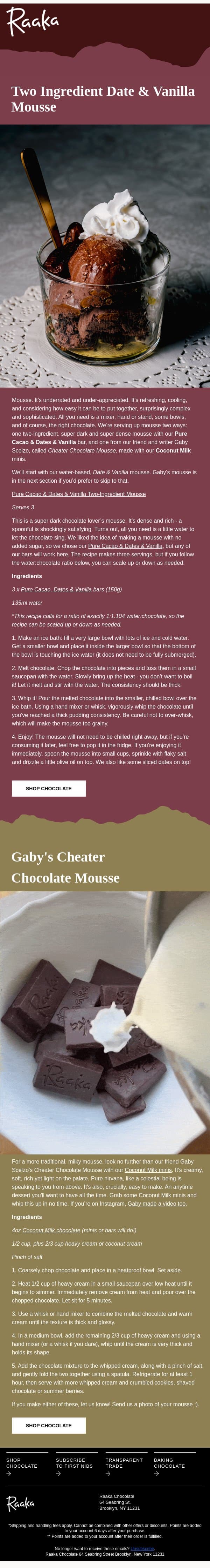 This mousse will change your life. email from Raaka Chocolate screenshot
