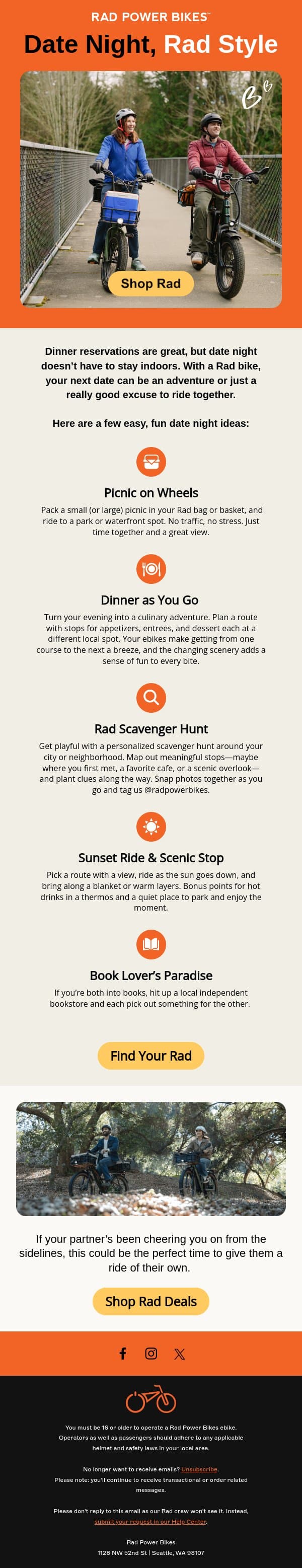 Date Night, Rad Style 🧡 email from Rad Power Bikes screenshot