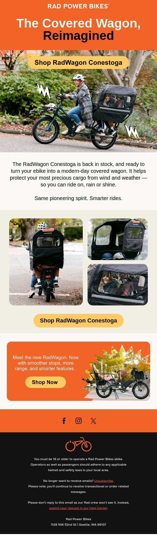 The Covered Wagon, Reimagined email from Rad Power Bikes screenshot