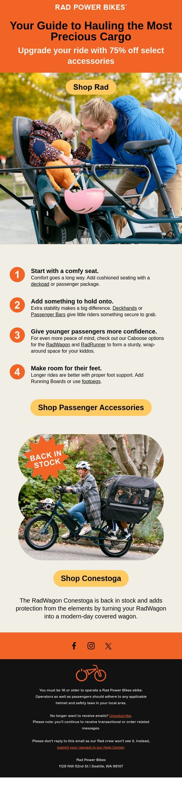 4 Must-Haves for Riding With Kids email from Rad Power Bikes screenshot