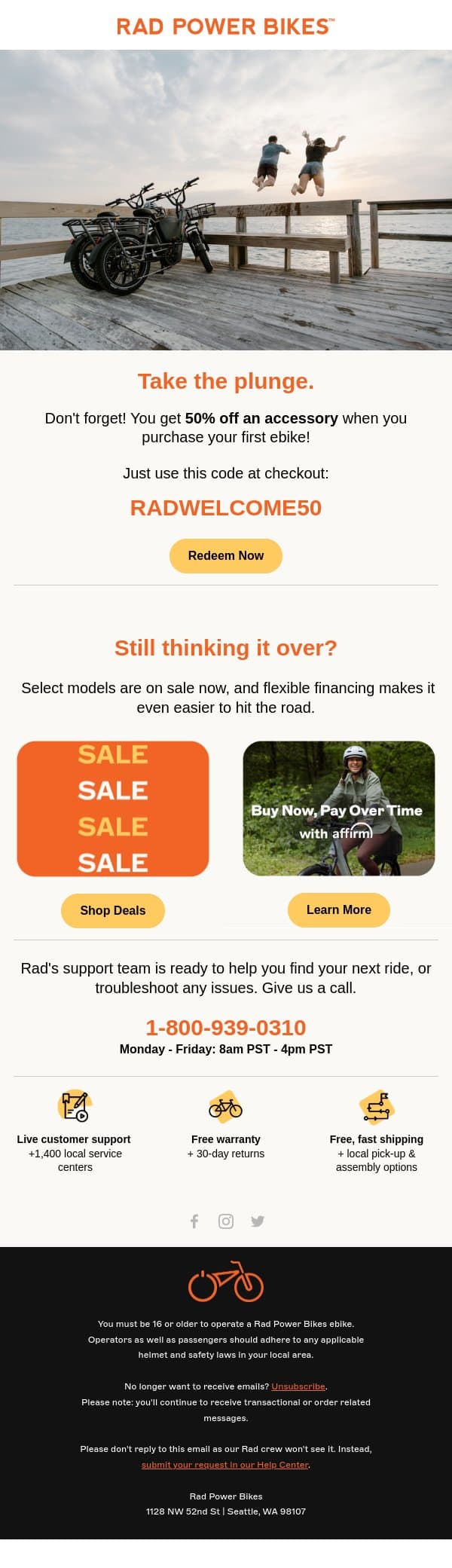 Dive in! 🏊 Your offer's waiting email from Rad Power Bikes screenshot