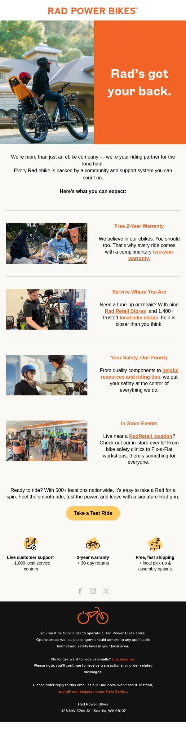 We’ve Got Your Back — Here’s How email from Rad Power Bikes screenshot