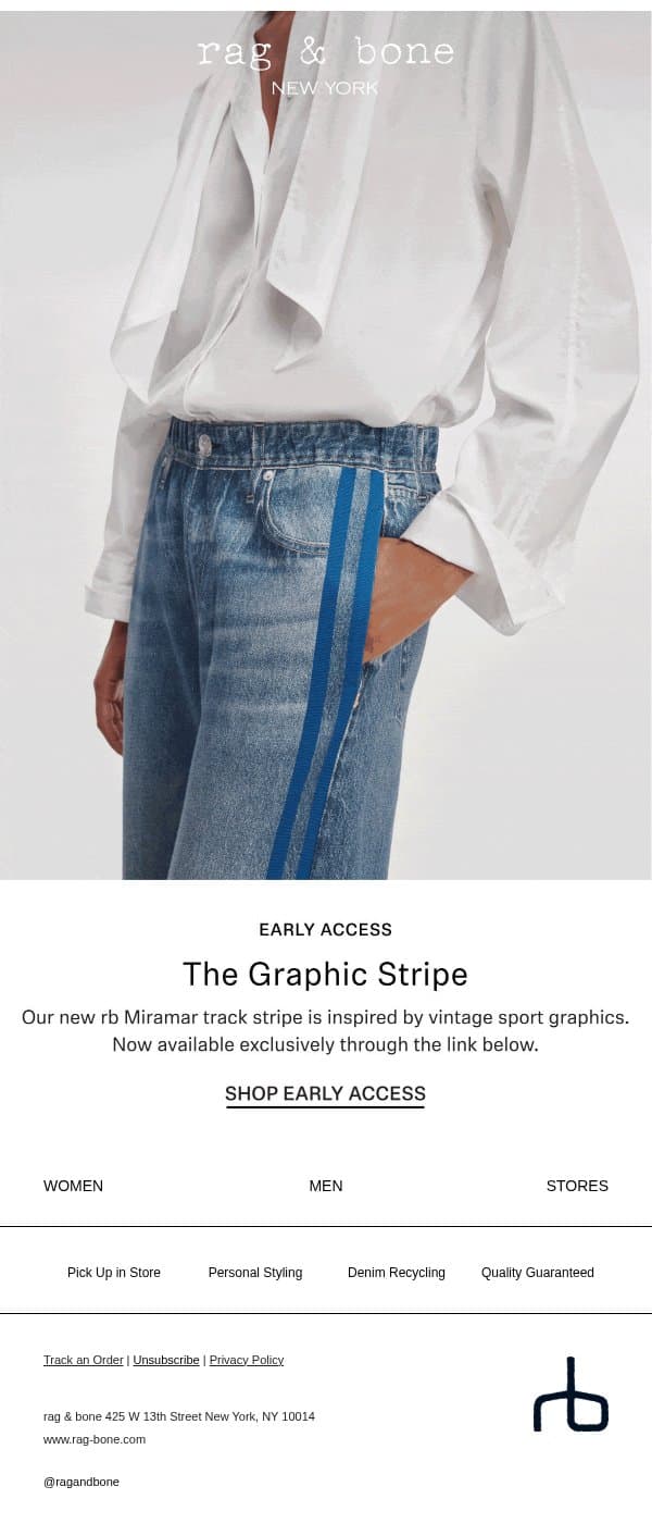 Early Access: rb Miramar Graphic Stripe email from Rag & Bone screenshot