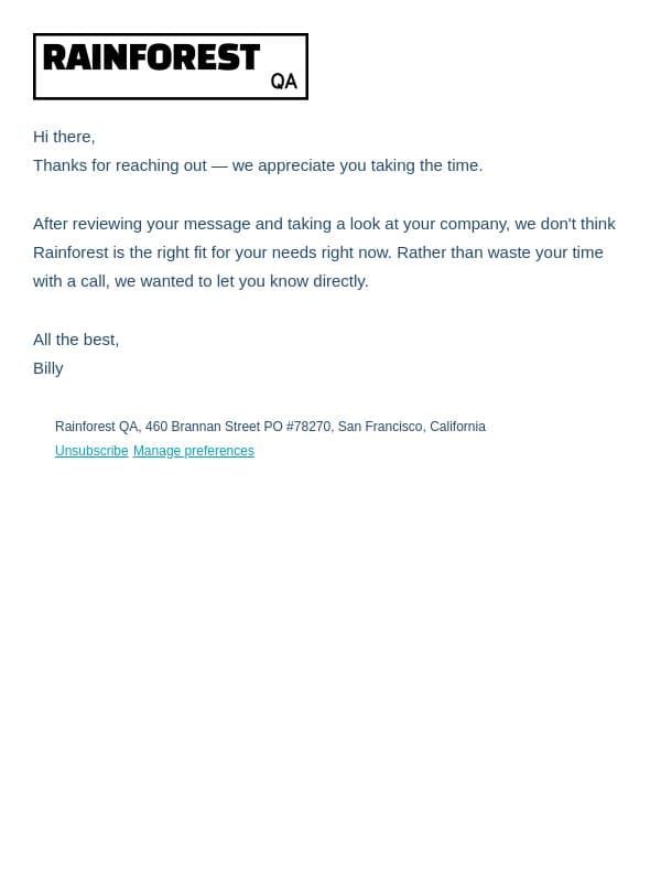 Rainforest QA email from Rainforest QA