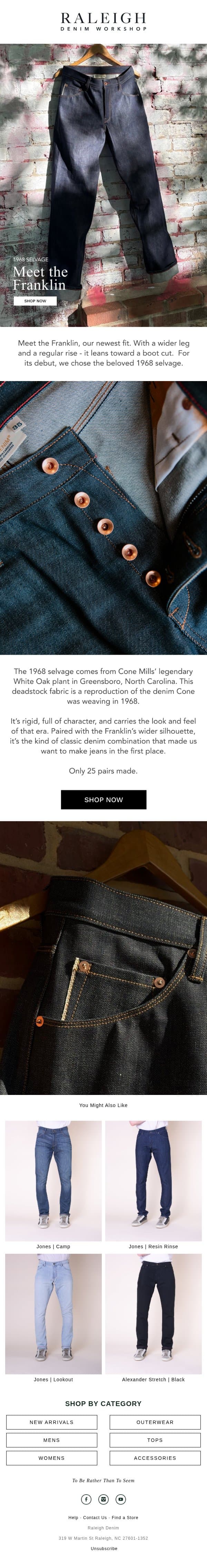 Introducing the Franklin Fit email from Raleigh Denim Workshop screenshot