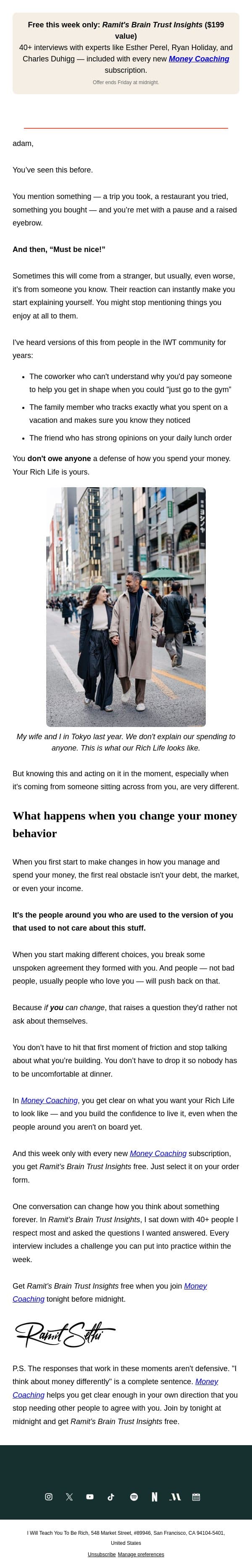 “Must be nice.” (It is) email from Ramit Sethi screenshot