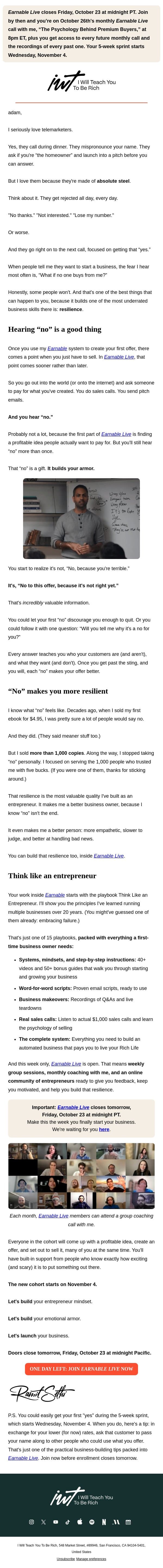 What telemarketers know that new business owners don’t email from Ramit Sethi screenshot