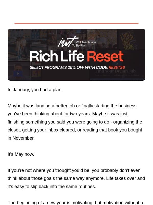 This week only - the Rich Life Reset email from Ramit Sethi