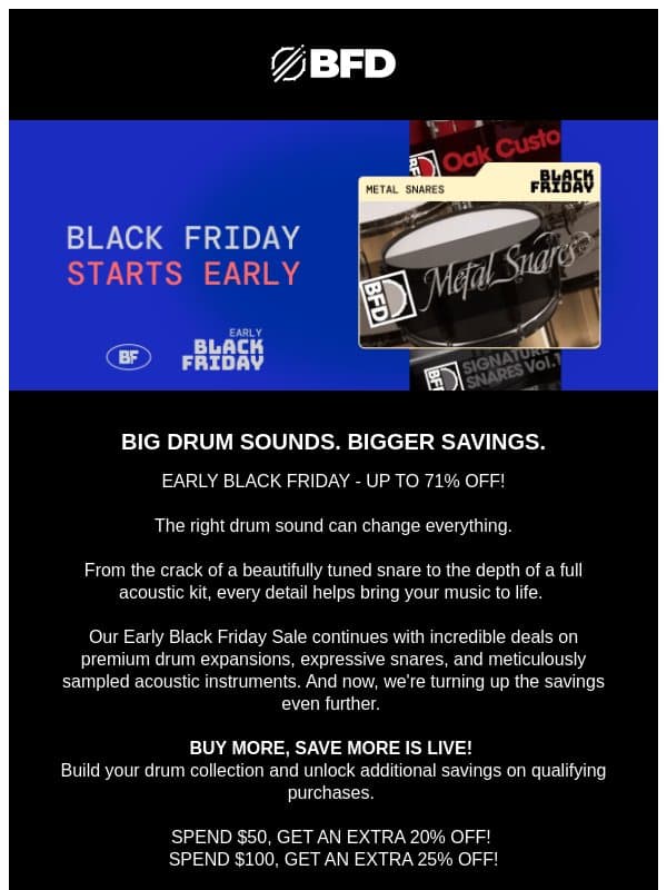 Up to 71% Off Drums + EXTRA 20% or 25% Off! email from Rane