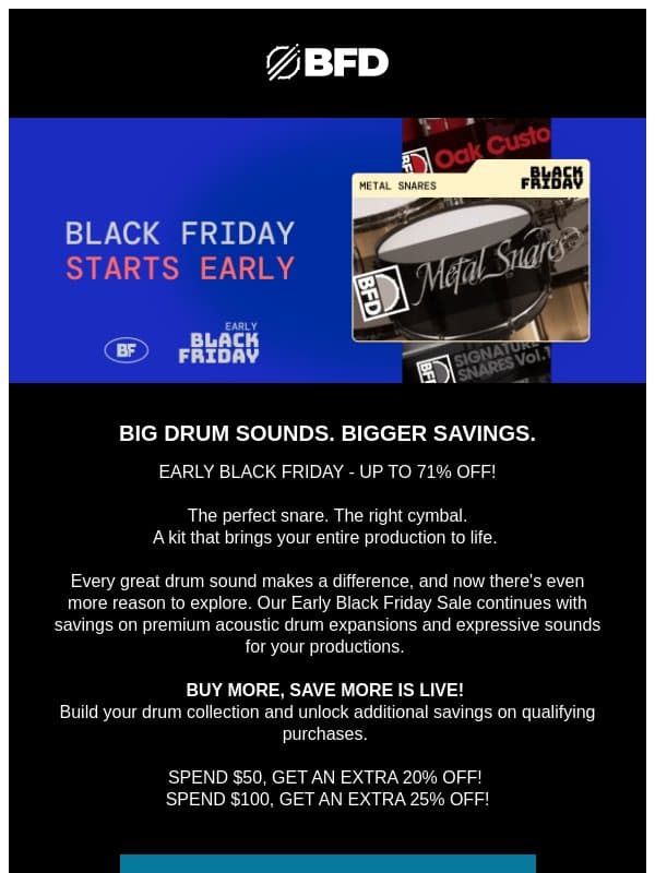 More Drums. More Savings. Up to 71% Off + EXTRA 25%! email from Rane
