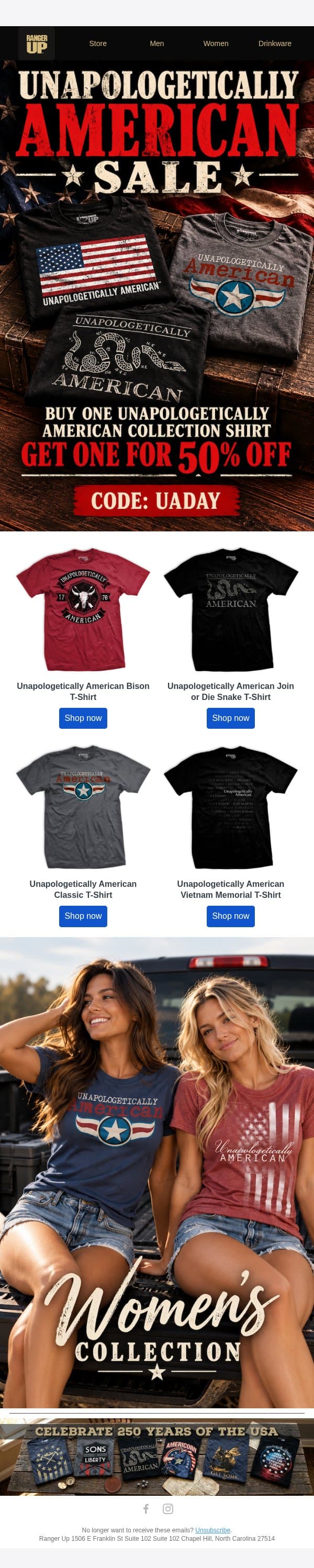 Unapologetically American Sale! email from Ranger Up screenshot
