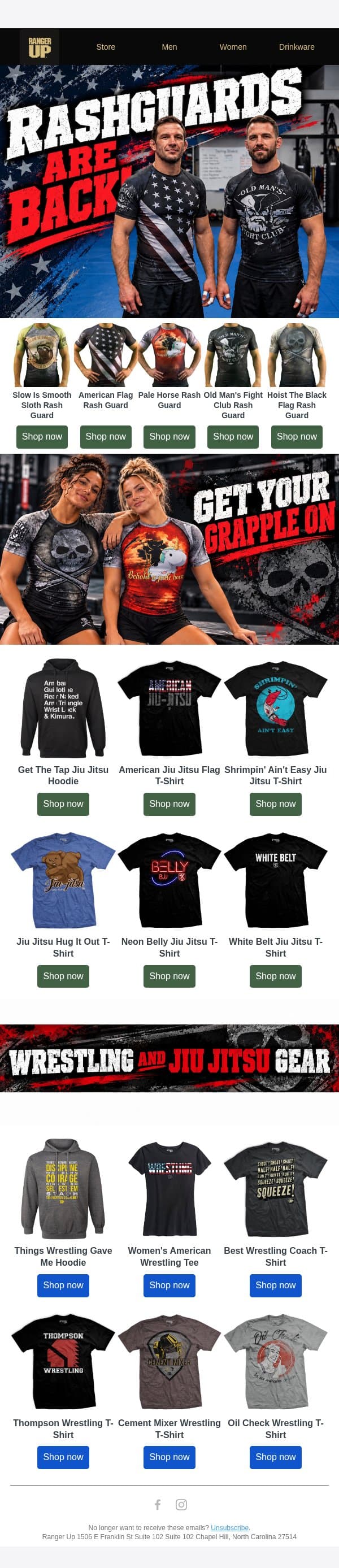Rashguards Are Back! email from Ranger Up screenshot