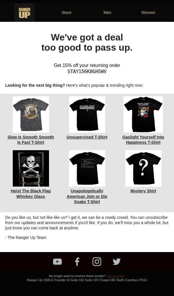 A deal too good to pass up... email from Ranger Up screenshot