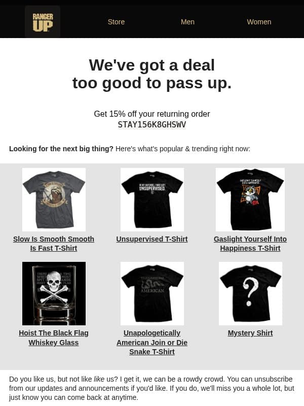 A deal too good to pass up... email from Ranger Up