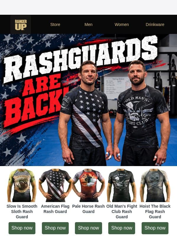 Rashguards Are Back! email from Ranger Up