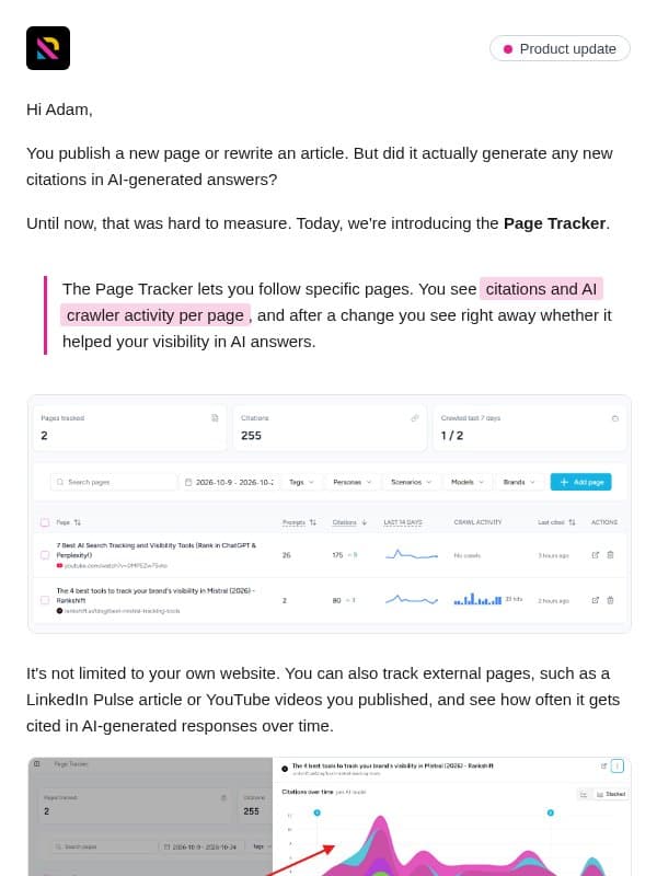 The Page Tracker is live 🚢 email from Rankshift AI