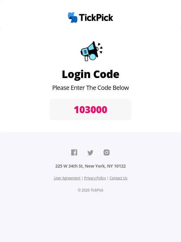 Login Code: 103000 email from Razorgator screenshot