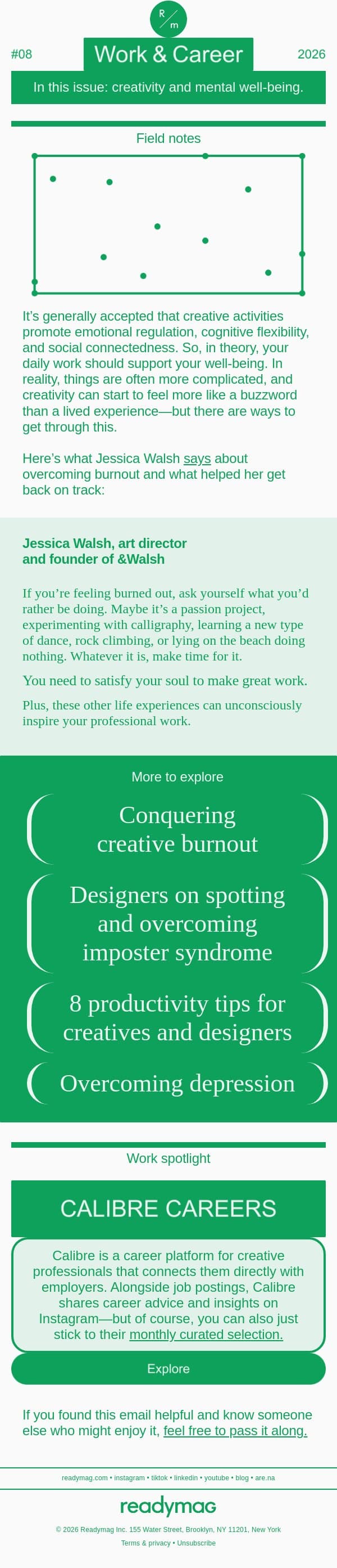 The mental side of creative work email from Readymag screenshot
