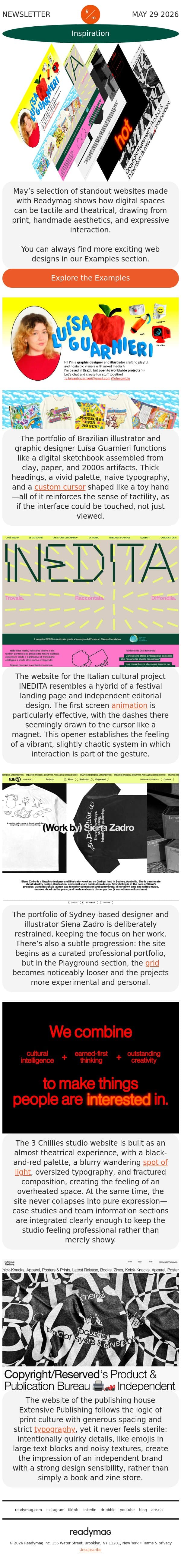 From tactile portfolios to controlled chaos email from Readymag screenshot