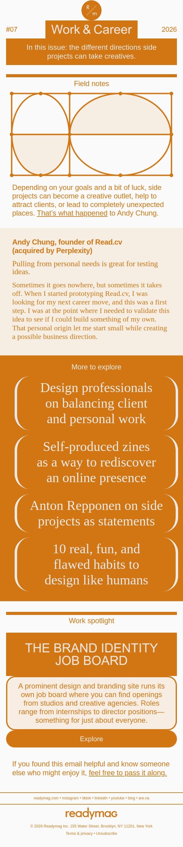 Side hustle or creative outlet? email from Readymag screenshot