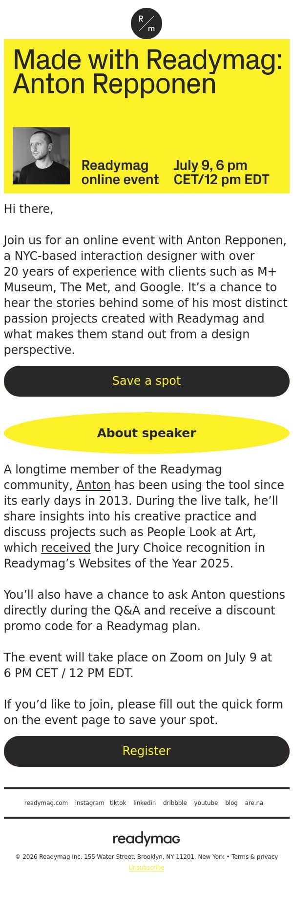 Could your next passion project be your best work? email from Readymag screenshot