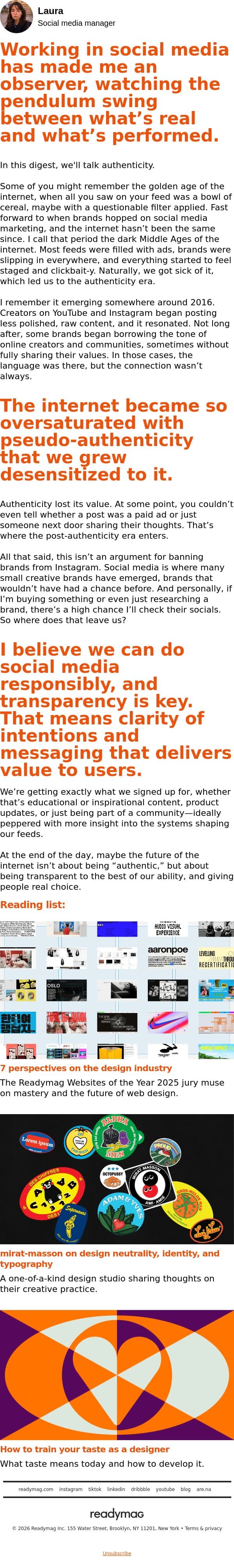 Scrolling through performed authenticity email from Readymag screenshot